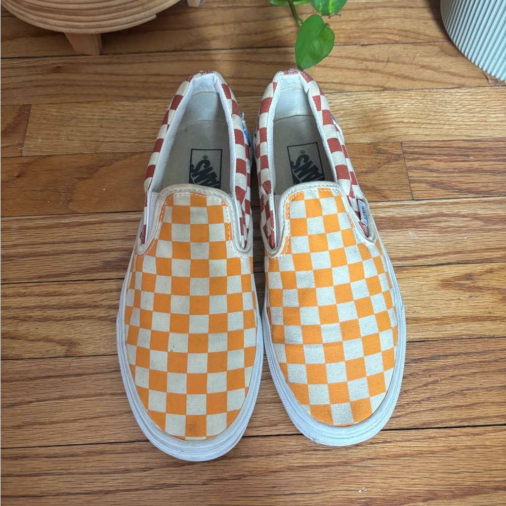 Orange and White Checkered Slip-On Shoes